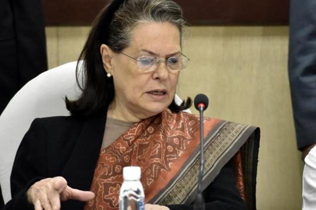 Sonia Gandhi at a Congress Working Committee ( CWC ) meeting at the party headquarters in New Delhi in December 2017.(Sonu Mehta/HT FILE PHOTO)