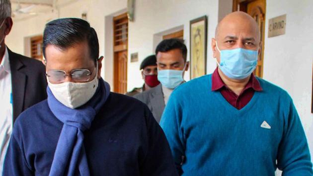 Delhi chief minister Arvind Kejriwal along with deputy chief minister Manish Sisodia after a special assembly session on Centre's new farm laws in New Delhi on Thursday. (PTI Photo) Delhi chief minister Arvind Kejriwal along with deputy chief minister Manish Sisodia after a special assembly session on Centre's new farm laws in New Delhi on Thursday. (PTI Photo)
