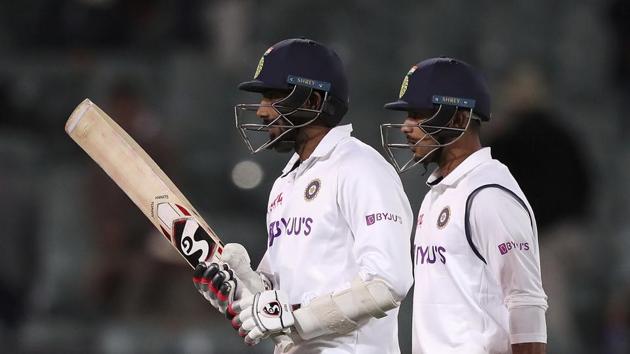 India's not-out batsmen Jasprit Bumrah, left, and Mayank Agarwal walk off at stumps on the second day of their cricket test match against Australia at the Adelaide Oval in Adelaide, Australia, Friday, Dec. 18, 2020.(AP) India's not-out batsmen Jasprit Bumrah, left, and Mayank Agarwal walk off at stumps on the second day of their cricket test match against Australia at the Adelaide Oval in Adelaide, Australia, Friday, Dec. 18, 2020.(AP)