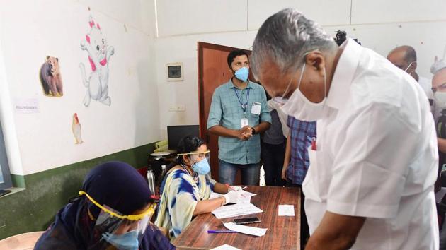 The entire election procedure was in compliance with Covid-19 protocols, masks, sanitising and social distancing norms were made mandatory at all polling stations (PTI) The entire election procedure was in compliance with Covid-19 protocols, masks, sanitising and social distancing norms were made mandatory at all polling stations (PTI)