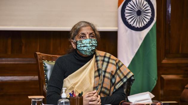 Finance minister Nirmala Sitharaman during the pre-budget meeting with experts of water and sanitation sectors, at North Block in New Delhi on Friday.(PTI File Photo)