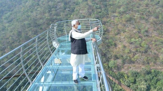 The total length of this glass bridge is 85 feet long and six feet wide and at a height of second is 250-feet.(Twitter/@ANI)