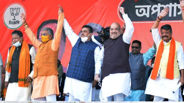 Among the 10 MLAs who switched sides, TMC’s Suvendu Adhikari is the only one who submitted his resignation to the assembly but it has not been accepted yet on technical grounds.(ANI Photo)