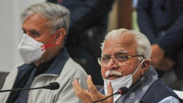 Haryana chief minister Manohar Lal Khattar on Sunday asked farmers protesting against the agriculture laws to include construction of Satluj-Yamuna Link (SYL) in Punjab as one of their demands(PTI)