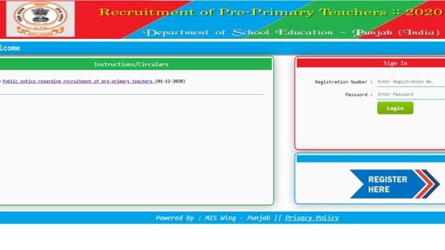 Punjab Pre-Primary School Teacher Recruitment 2020.(Screengrab)