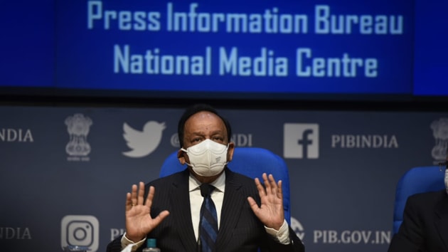Union Health Minister Dr. Harsh Vardhan addresses a press conference at National Media Centre, in New Delhi.(Photo by Sanjeev Verma) Union Health Minister Dr. Harsh Vardhan addresses a press conference at National Media Centre, in New Delhi.(Photo by Sanjeev Verma)