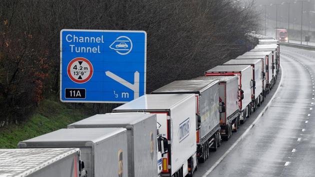 Outside Dover, trucks began lining up on the M20 motorway as the “Operation Stack” emergency plan was triggered with drivers unable to board ferries (REUTERS) Outside Dover, trucks began lining up on the M20 motorway as the “Operation Stack” emergency plan was triggered with drivers unable to board ferries (REUTERS)