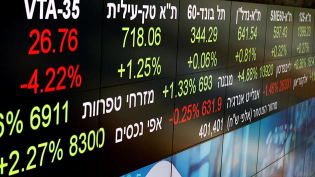 Market data is seen on part of an electronic board. Oil fell in early Asian trading amid concerns about a mutation of Covid-19 discovered in the UK. (Reuters)