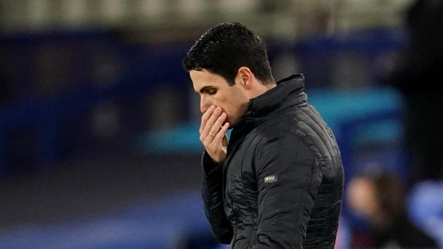 Arsenal manager Mikel Arteta looks dejected. (Pool via REUTERS) Arsenal manager Mikel Arteta looks dejected. (Pool via REUTERS)