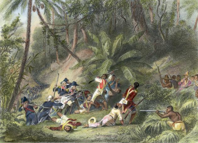 Illustration depicting Francois Dominique Toussaint L'Ouverture participating in the successful revolt against French power in St Dominique (Haiti). Hand-coloured engraving (Bettmann Archive) Illustration depicting Francois Dominique Toussaint L'Ouverture participating in the successful revolt against French power in St Dominique (Haiti). Hand-coloured engraving (Bettmann Archive)
