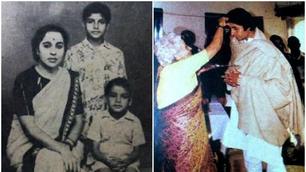 Amitabh Bachchan with his mother and brother.