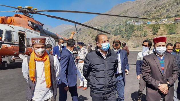 Himachal Pradesh Chief Minister Jai Ram Thakur taking stock of the Atal Tunnel on Manali-Leh road. In an interview to HT, he exuded an air of quiet confidence in his ability to deal with the challenges ahead.(PTI file photo)