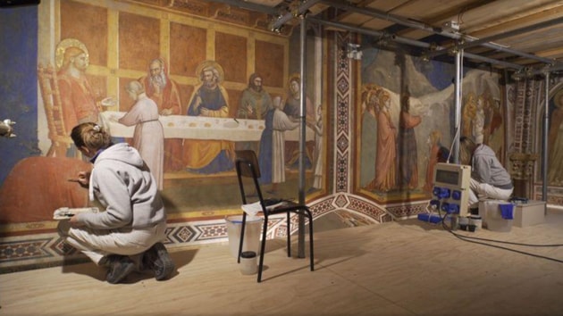 The frescoes depict scenes from the life of Mary Magdalene, including one where Jesus resurrects Lazarus.(Reuters) The frescoes depict scenes from the life of Mary Magdalene, including one where Jesus resurrects Lazarus.(Reuters)