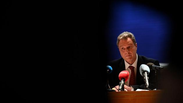 The prosecutor of the republic of Clermont-Ferrand, Eric Maillaud, gives a press conference, at the Clermont-Ferrand's courthouse, on December 23, 2020 after three gendarms were killed and a fourth one wounded by a gunman they confronted in response to a domestic violence call in an isolated hamlet near Saint-Just. (AFP) The prosecutor of the republic of Clermont-Ferrand, Eric Maillaud, gives a press conference, at the Clermont-Ferrand's courthouse, on December 23, 2020 after three gendarms were killed and a fourth one wounded by a gunman they confronted in response to a domestic violence call in an isolated hamlet near Saint-Just. (AFP)