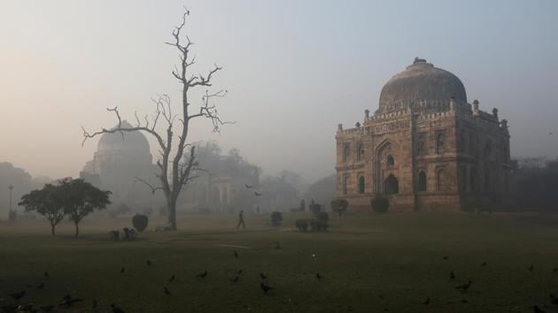 A general view of the Shish Gumbad in Lodhi Garden on a smoggy morning in New Delhi on December 23. Overall AQI reading of Delhi on December 22 was 418, in the severe zone. Even though the city’s air quality had been showing a downward trend for the last few days, this was a major deterioration from December 21’s 332, in the very poor category, HT reported citing Central Pollution Control Board (CPCB) data. (Anushree Fadnavis / REUTERS)
