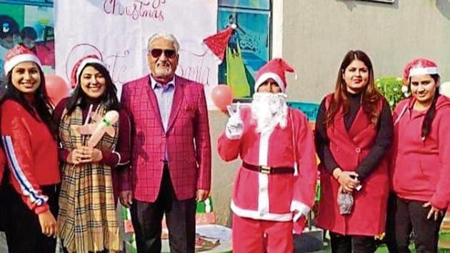 Celebrations underway at The Learning Station pre-school in Hambran Road, Ludhiana. (HT)