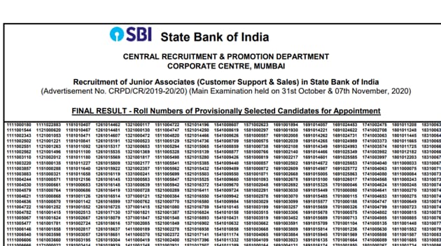 SBI Clerk Mains results 2020.(Screengrab)