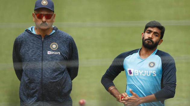 Indian pacer Jasprit Bumrah training under the watchful eyes of head coach Ravi Shastri(BCCI/Twitter)