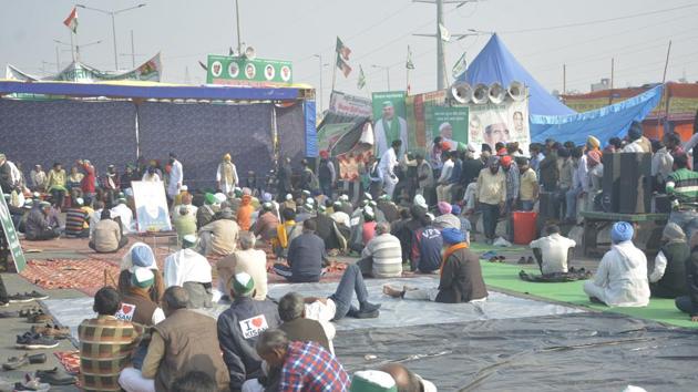 Demonstrators camped in protest against new farm laws, at the Ghazipur border (Delhi-Ghaziabad) protest site, in New Delhi, India on Wednesday December 23, 2020. (Photo by Sakib Ali /Hindustan Times)