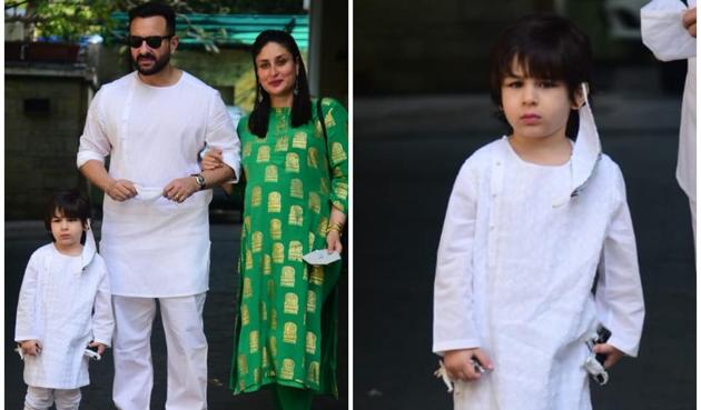 Saif Ali Khan and Kareena Kapoor Khan with their son, Taimur.(Varinder Chawla)