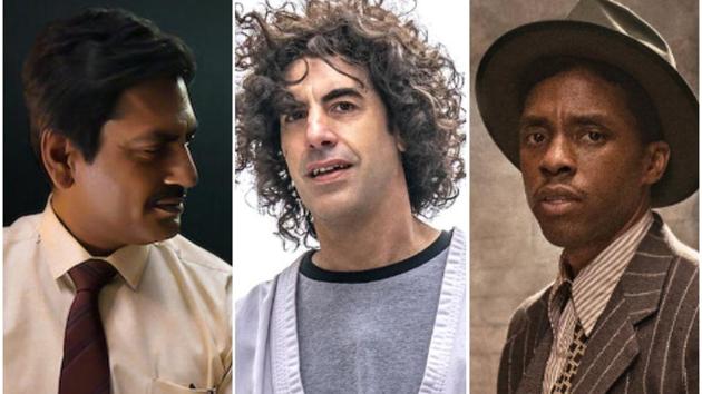 Nawazuddin Siddiqui in Serious Men, Sacha Baron Cohen in The Trial of the Chicago 7, and Chadwick Boseman in Ma Rainey’s Black Bottom.