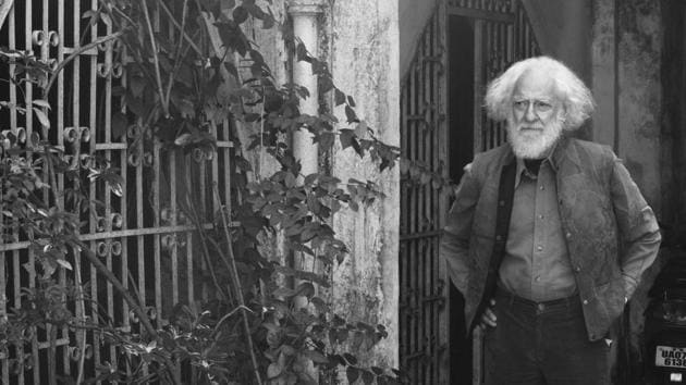 Mehrotra at the gate of his home in Dehradun. “My sense of mortality is keener than ever,” he says. “In my garden, I look at an unfamiliar sapling and wonder if I’ll ever find out its name.”(Hardeep Singh / HT Photo)