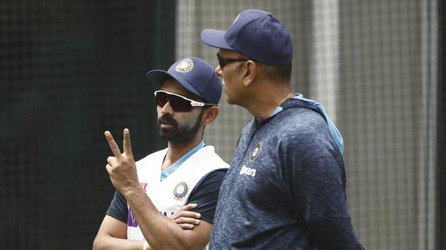 Ajinkya Rahane of India (L) speaks with India head coach Ravi Shastri during an Indian Nets Session at the Melbourne Cricket Ground on December 23, 2020 in Melbourne, Australia.(Getty Images)