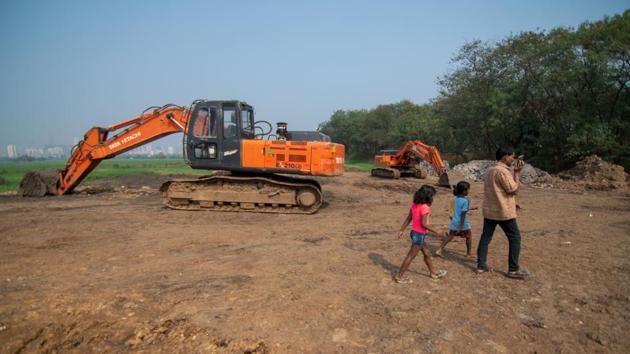Kanjurmarg Metro site. (Pratik Chorge/HT PHOTO) Kanjurmarg Metro site. (Pratik Chorge/HT PHOTO)