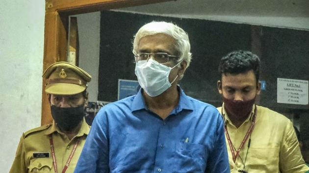 Suspended IAS officer M Sivasankar arrives at Economic Offenses Court to record his statement in the Kerala gold smuggling case, in Kochi, Monday, Dec. 7, 2020.(PTI)