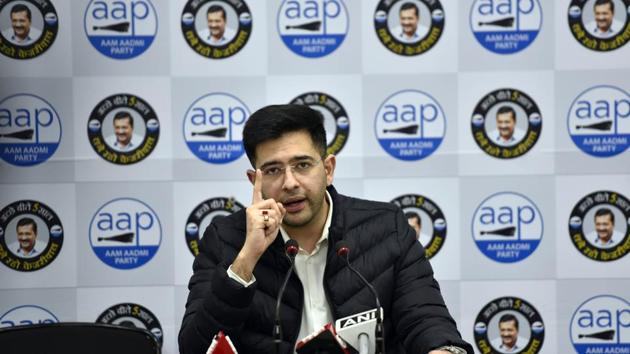 Vice chairman of Delhi Jal Board (DJB) Raghav Chadha addresses a press conference on an alleged attack by the BJP at DJB's office earlier today, at AAP headquarters, in New Delhi. (Sanjeev Verma/HT PHOTO) Vice chairman of Delhi Jal Board (DJB) Raghav Chadha addresses a press conference on an alleged attack by the BJP at DJB's office earlier today, at AAP headquarters, in New Delhi. (Sanjeev Verma/HT PHOTO)