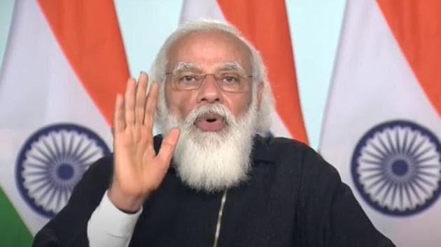 Prime Minister Narendra Modi on Saturday interacted with the beneficiaries of Ayushman Bharat in J&K via video-conferencing. (Video grab)