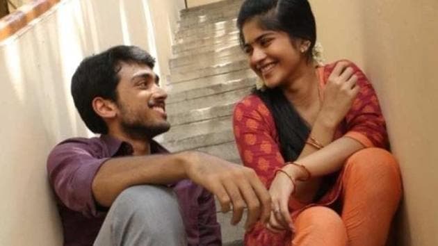 Oru Pakka Kathai review: Kalidas Jayaram and Megha Akash in the film. Oru Pakka Kathai review: Kalidas Jayaram and Megha Akash in the film.