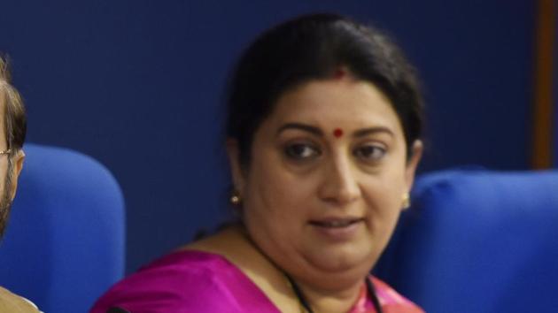 Vartika Singh has moved a court in Sultanpur in Uttar Pradesh accusing Irani and two others of demanding money to make her a member of the central women’s commission, days after she was herself named in a police complaint.(Sanjeev Verma/HT PHOTO)