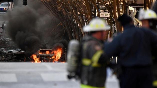 The motor home, parked on a downtown street of Tennessee’s largest city, exploded at dawn on Friday. (REUTERS) The motor home, parked on a downtown street of Tennessee’s largest city, exploded at dawn on Friday. (REUTERS)