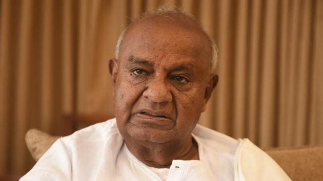 H D Deve Gowda, the National President of Janta Dal (Secular), Former Prime Minister of India and the former Chief Minister of Karnataka denied any kind of merger with the BJP.(Arijit Sen/HT Photo)