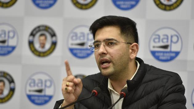 Vice chairman of Delhi Jal Board (DJB) Raghav Chadha addresses a press conference on an alleged attack by the BJP at DJB's office at AAP headquarters, in New Delhi.(Sanjeev Verma/HT PHOTO) Vice chairman of Delhi Jal Board (DJB) Raghav Chadha addresses a press conference on an alleged attack by the BJP at DJB's office at AAP headquarters, in New Delhi.(Sanjeev Verma/HT PHOTO)