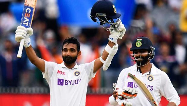 Indian stand-in skipper celebrates his 12th Test ton against Australia in Melbourne(AP)