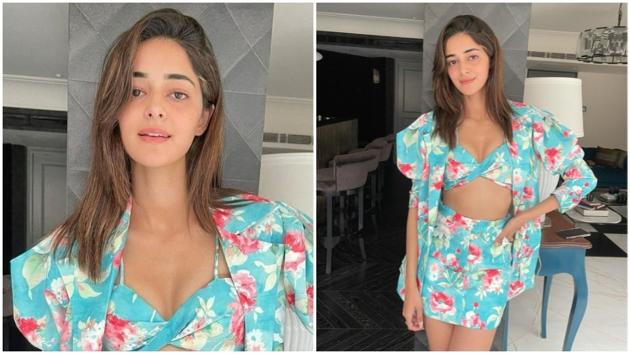 Ananya Panday in floral print crop top and mini skirt(Instagram/ananyapanday)