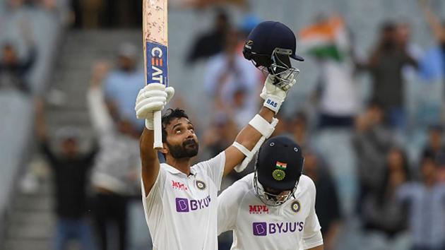 Ajinkya Rahane after completing his century. (Getty Images) Ajinkya Rahane after completing his century. (Getty Images)