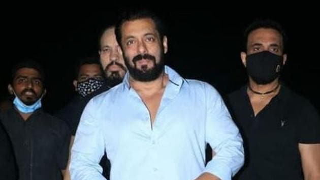 Salman Khan greets the media at his farmhouse.