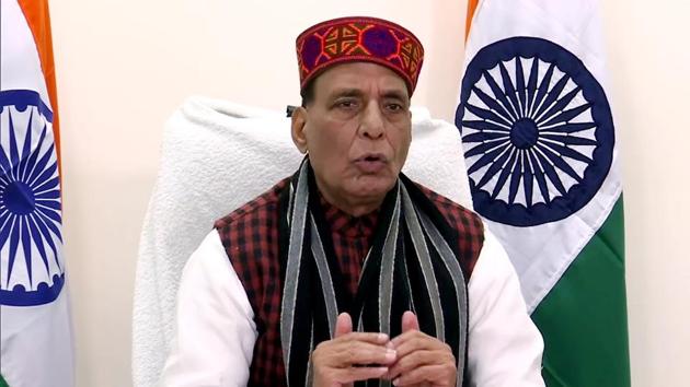 Defence Minister Rajnath Singh addresses during the 3-year completion of Himachal Pradesh government program via video conferencing, in New Delhi. (ANI) Defence Minister Rajnath Singh addresses during the 3-year completion of Himachal Pradesh government program via video conferencing, in New Delhi. (ANI)