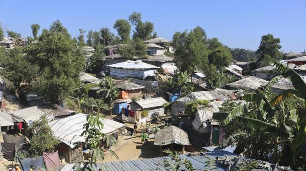 An aerial view of huts at a refugee camp from where Rohingya refugees were moved to an island called 'Bhasan Char' in Balukhali, Bangladesh. (AP) An aerial view of huts at a refugee camp from where Rohingya refugees were moved to an island called 'Bhasan Char' in Balukhali, Bangladesh. (AP)