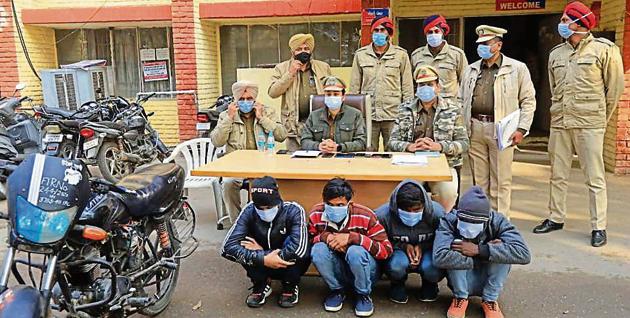 The accused in Ludhiana police custody on Monday. (HT PHOTO) The accused in Ludhiana police custody on Monday. (HT PHOTO)