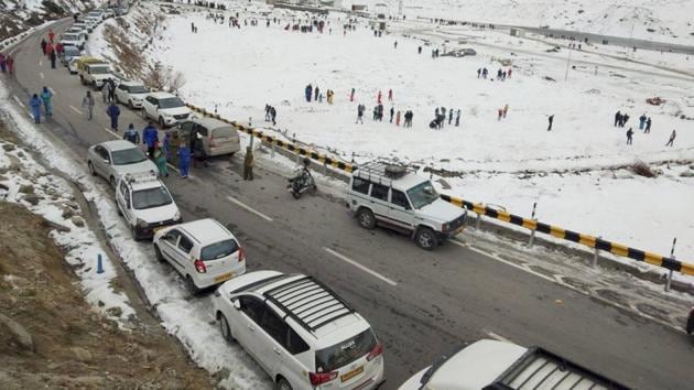 For the first time since it was opened for vehicular traffic, the tunnel witnessed a record single-day inflow of 5,450 vehicles on Sunday.(PTI PHOTO.)