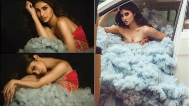 Mouni turns ‘cloud walker’ in a powder blue gown with exaggerated silhouettes(Instagram/imouniroy/subisamuel)