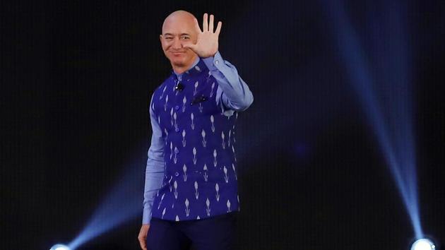 The investments have been made even though most of the Amazon’s business units in India registered losses during the fiscal. In picture - Amazon founder and chief executive officer Jeff Bezos during his India visit.(Bloomberg)