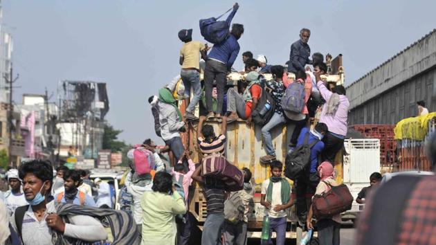 The government in May began operating special “Shramik” trains to ferry stranded migrant labourers across the country to their native places amid the coronavirus lockdown. While they aided lakhs of migrant travellers, just as many remained on the roads and highways, their journeys often cut short in accidents while travelling precariously like here in Lucknow. (Deepak Gupta / HT Photo) The government in May began operating special “Shramik” trains to ferry stranded migrant labourers across the country to their native places amid the coronavirus lockdown. While they aided lakhs of migrant travellers, just as many remained on the roads and highways, their journeys often cut short in accidents while travelling precariously like here in Lucknow. (Deepak Gupta / HT Photo)