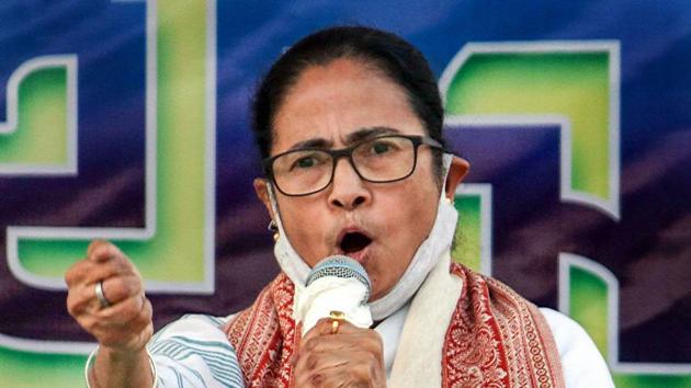 West Bengal Chief Minister Mamata Banerjee addresses a crowd during a roadshow at Bolpur in Birbhum district on Tuesday.(PTI)