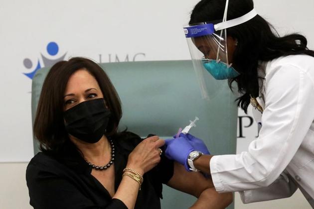 The VP-elect also urged people to get vaccinated in their turns and stressed that the vaccination is about saving lives of self, family and the community. (Reuters) The VP-elect also urged people to get vaccinated in their turns and stressed that the vaccination is about saving lives of self, family and the community. (Reuters)