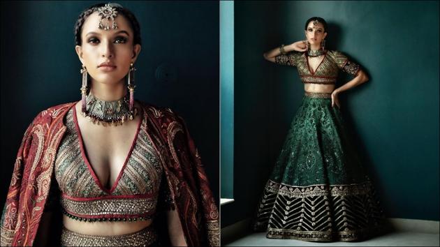 Tripti Dimri’s bold look, emerald green lehenga are winter wedding inspo for 2021(Instagram/jjvalaya_the.other.side/hoorvi.j.valaya)